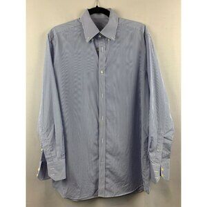 The Bespoke Clothier Mens Striped Button-Up Dress Shirt Size L Blue